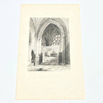 1836 Original Art Engraving Exeter Cathedral View Bishop Stafford's Monument AC4