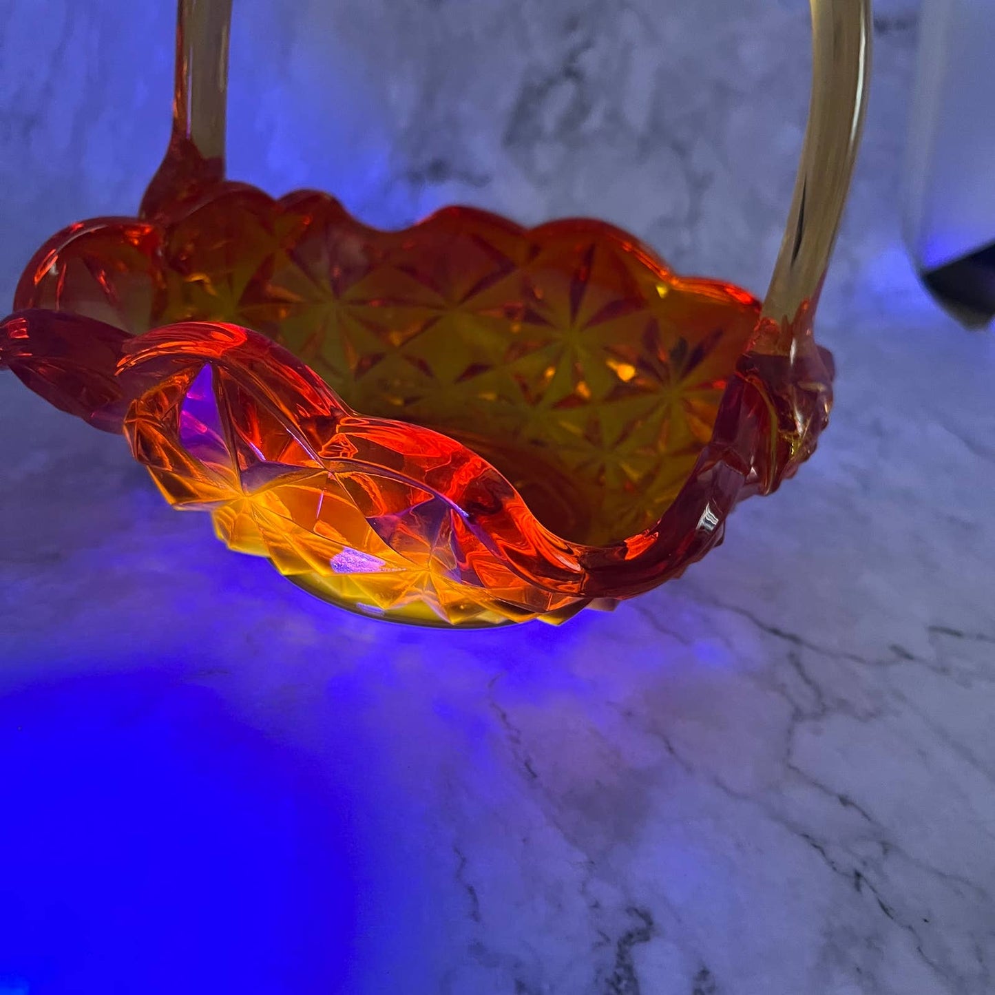 Vintage Tiara Glass Amberina Basket Candy Dish Stunning Indiana Glass Glows TB4