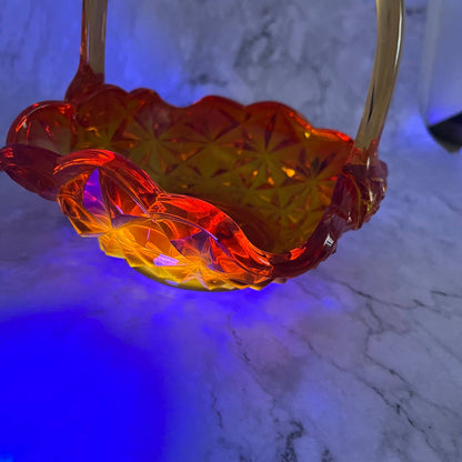 Vintage Tiara Glass Amberina Basket Candy Dish Stunning Indiana Glass Glows TB4