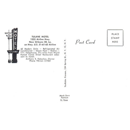 Vintage Postcard - Tulane Motel New Orleans Louisiana TJ6-1