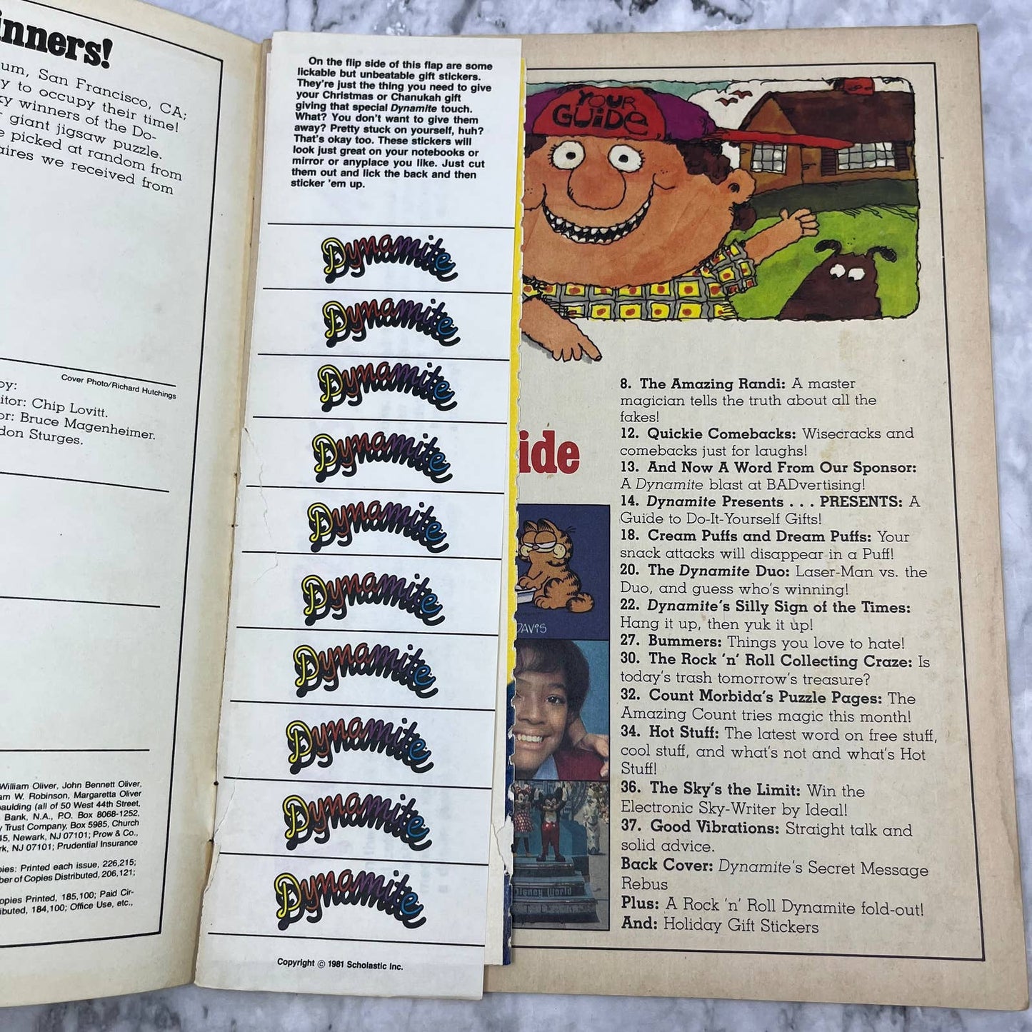 Amazing Randi magician Facts of Life Garfield DYNAMITE 1981 Nov Magazine TJ4-2