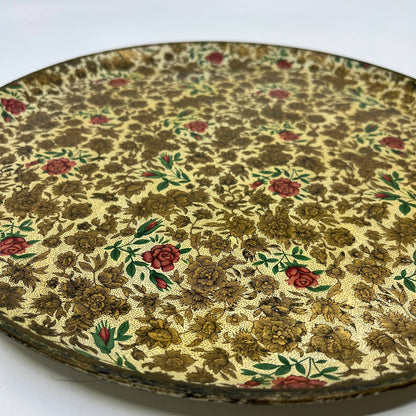Vintage Round Tray Alcohol Proof Paper Mache Alfred Knobler Floral Roses 13" TH2