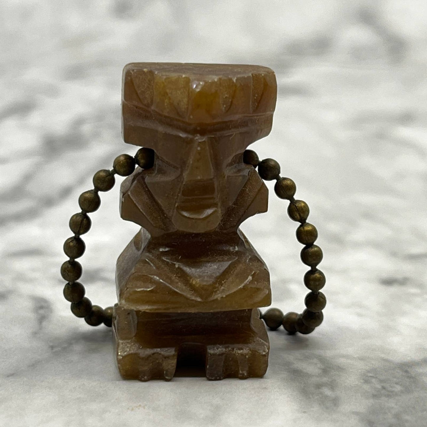 Hand Carved Brown Onyx Marble Aztec Mayan Tribal Keychain SA2