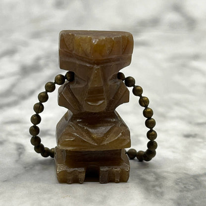 Hand Carved Brown Onyx Marble Aztec Mayan Tribal Keychain SA2