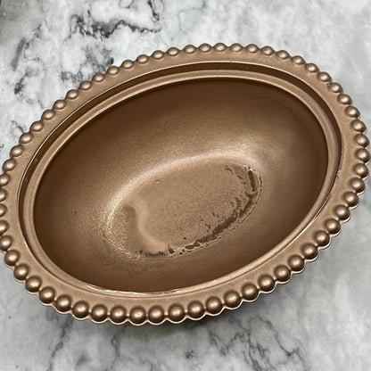 Vintage Rose Gold Glass Nesting Hen On Nest Candy Dish 5x7” TJ8