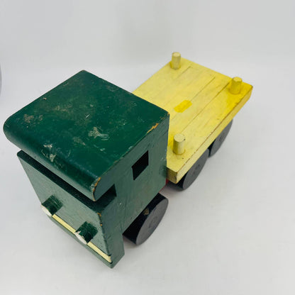 1960s Large Handmade Wooden Toy Semi Truck Tractor Trailer 11x7” TD9
