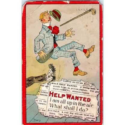 1910 Help Wanted I'm All Up In The Air Original Postcard P2-10