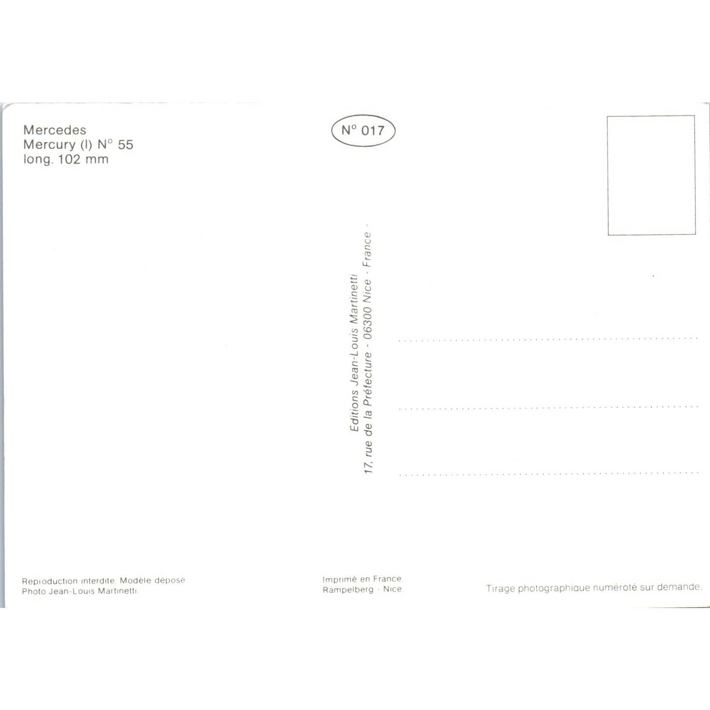 Mercedes Mercury (I) N 55 French Toy Race Car Original Postcard TK1-P18