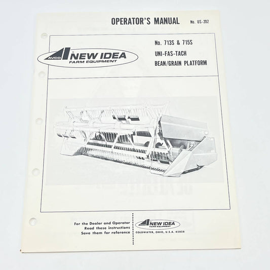 Original 1979 New Idea 713S & 716S UNI-FAS-TECH Bean/Grain Platform Manual TB9