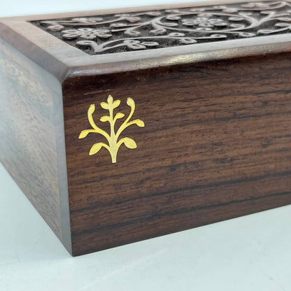 Vintage Carved Floral Wood Urn Hidden Compartment Box ~5x3" TH7