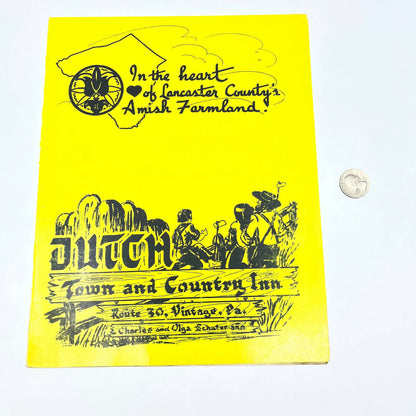 1960s Dutch Town & Country Inn Restaurant Menu Lancaster County Vintage PA FL3