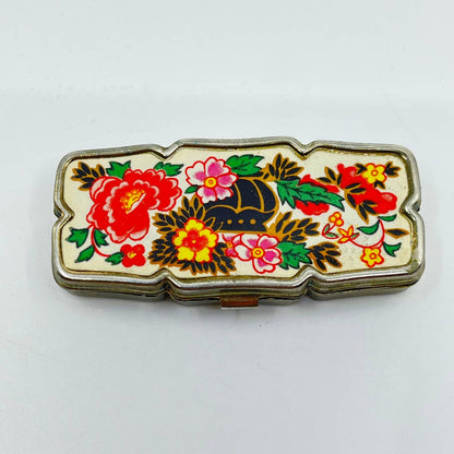 Vintage Gold Tone Enamel Floral Pill Box Style Sewing Kit SD3