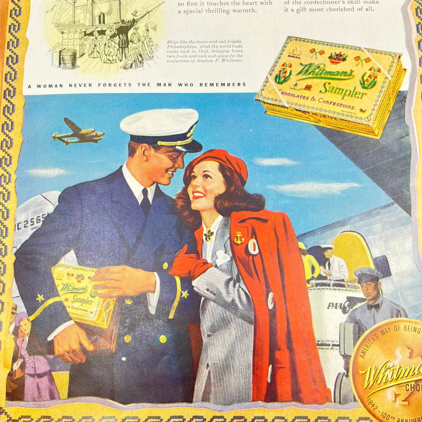 1942 WWII Whitman’s Sampler Chocolates Ad 100th Anniversary FL1