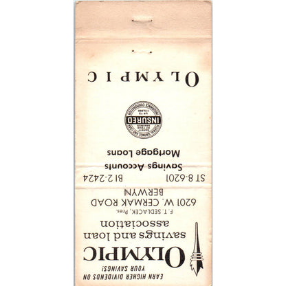 Olympic Savings and Loan Berwyn Illinois Advertising Matchbook Cover SA1-M11