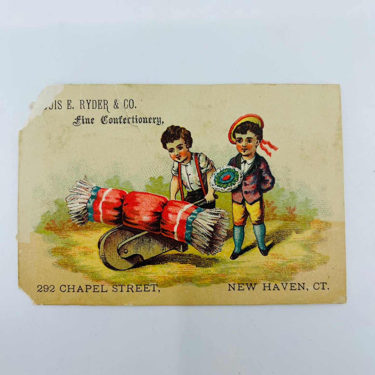 1880s Victorian Trade Card Louis E. Ryder Fine Confectionery New Haven CT AA2