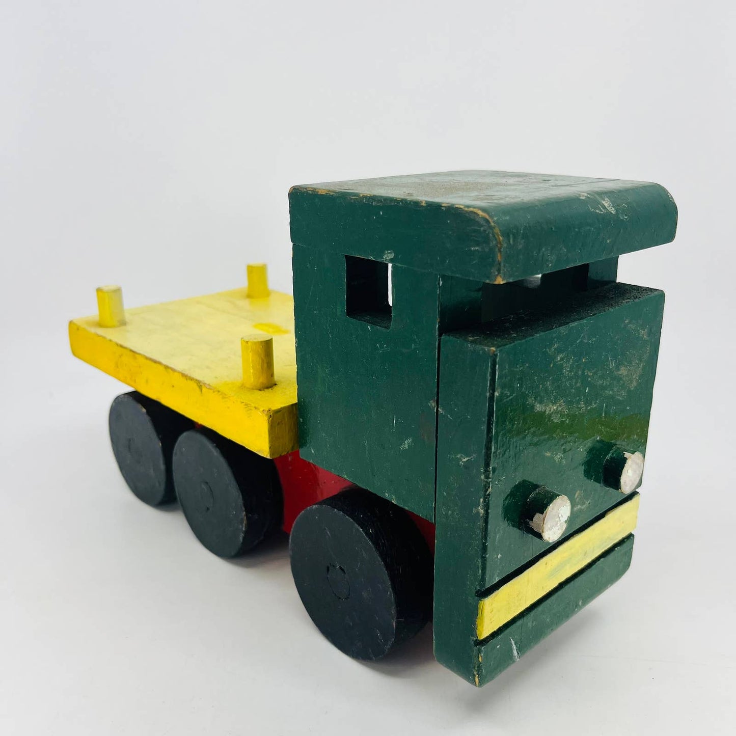 1960s Large Handmade Wooden Toy Semi Truck Tractor Trailer 11x7” TD9