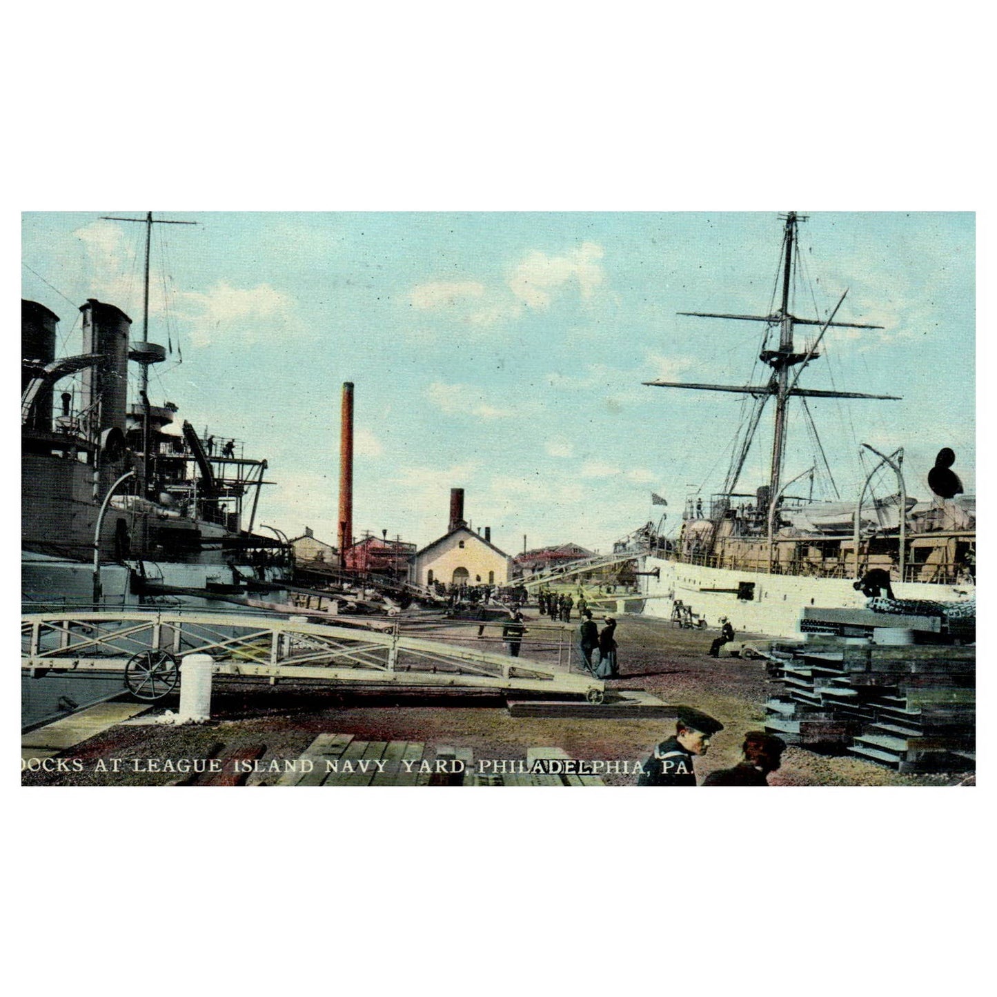 Docks at League Island Navy Yard Philadelphia 1911 - Original Postcard TJ8-5