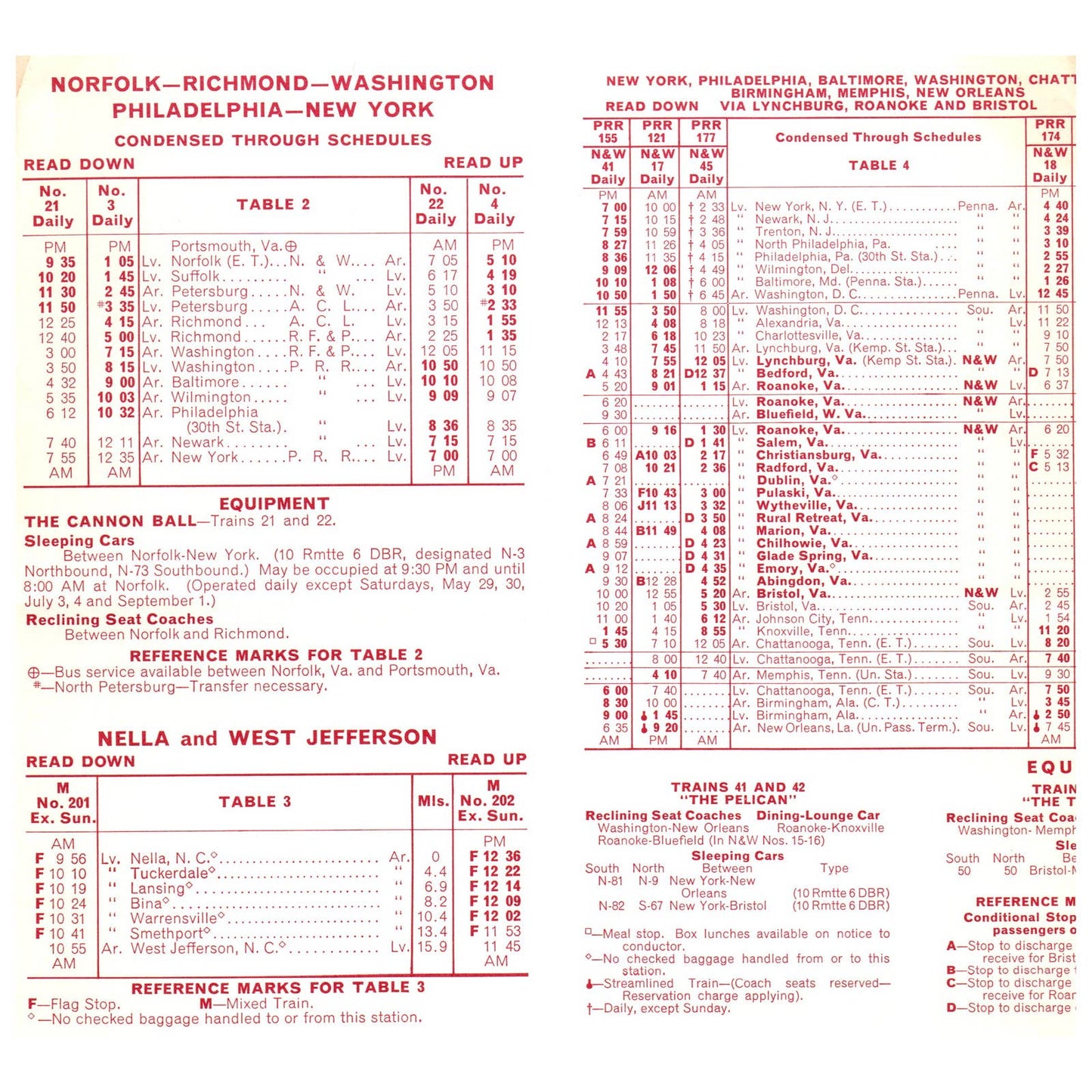 1963 Norfolk and Western Railway Powhatan Arrow & Pocahontas Timetable SE4