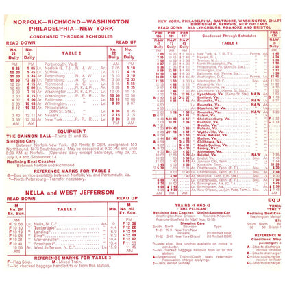 1963 Norfolk and Western Railway Powhatan Arrow & Pocahontas Timetable SE4