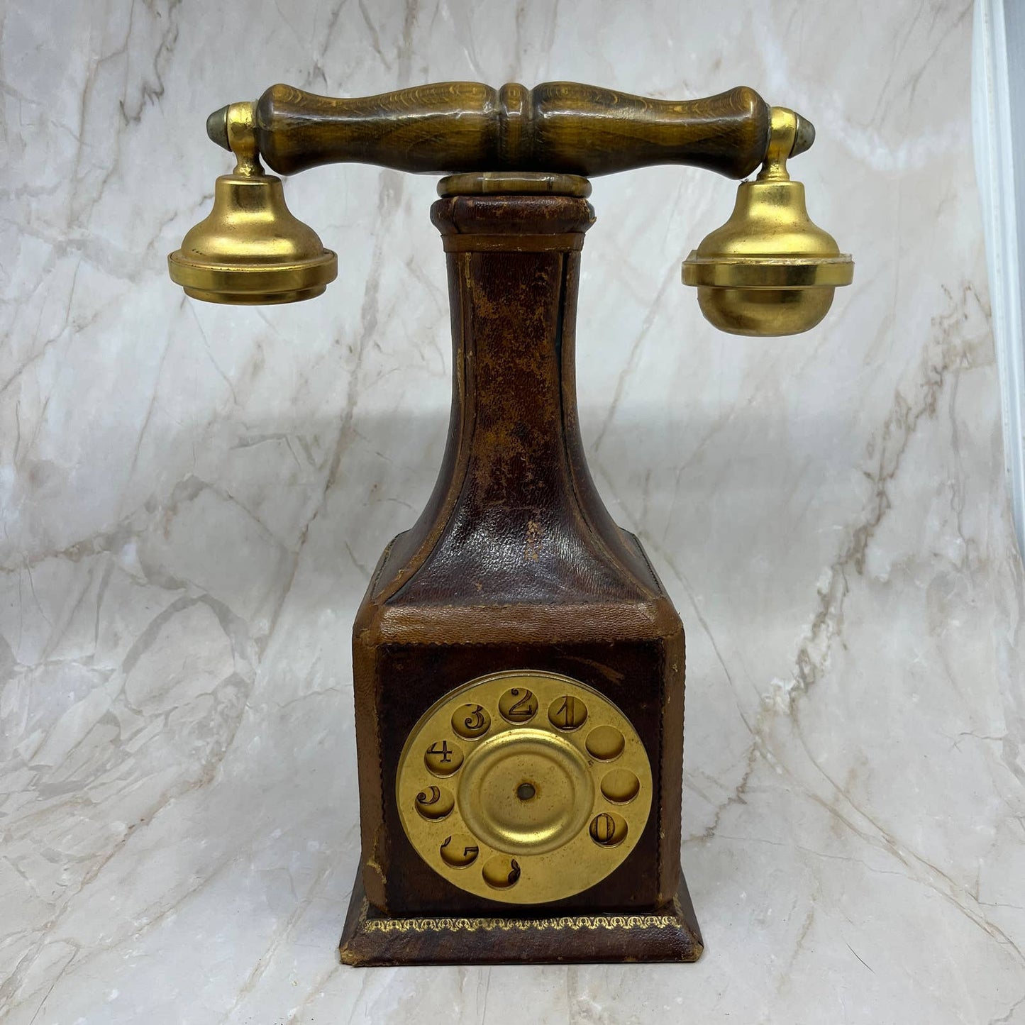 Vintage Italian Leather Wrapped Telephone Shape Decanter Bottle TC5