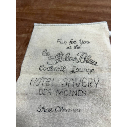 Vintage Advertising Shoe Cleaner Rag Salon Bleu Hotel Savery Des Moines Iowa SD8