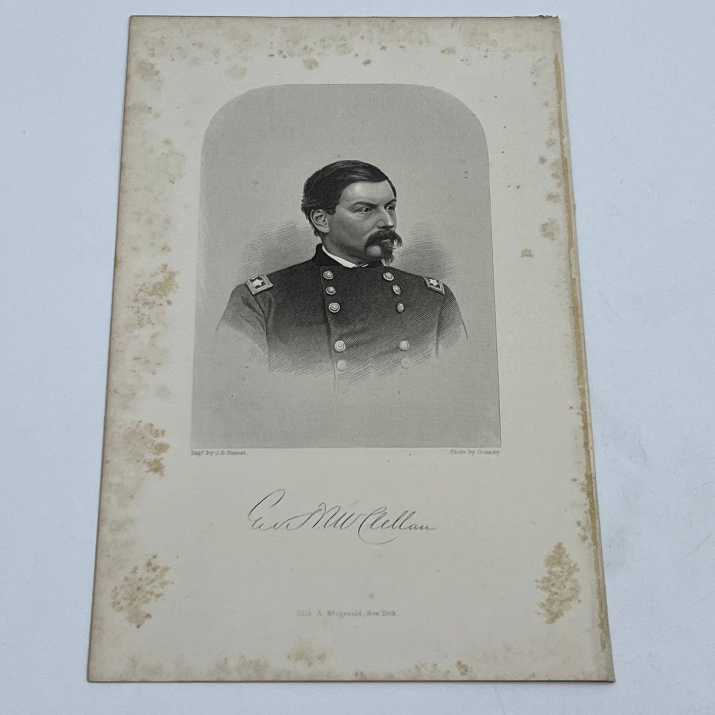 1867 Original Steel Art Engraving - Union General George McClellan 9x5" AC3-2