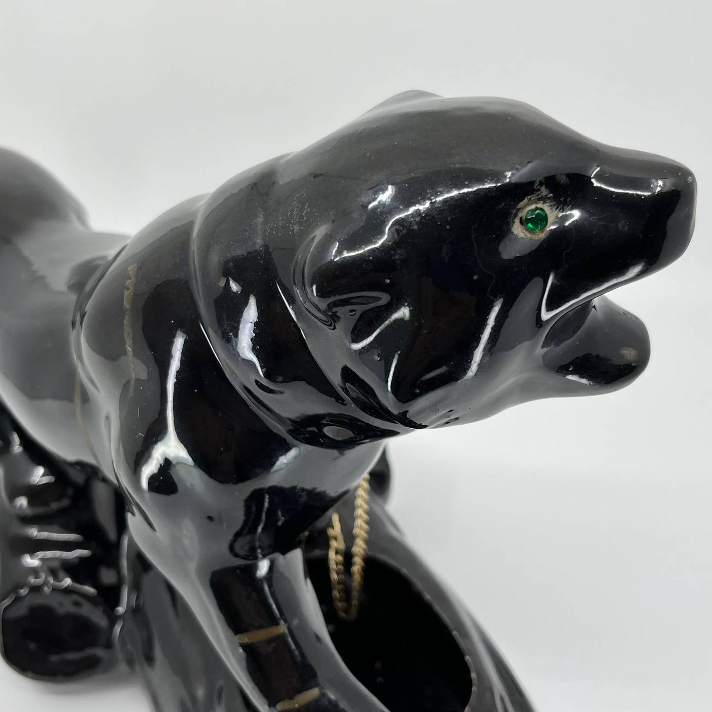 1950s Art Deco MCM Luxury Ceramic Black Panther Planter Carnival Prize 14”