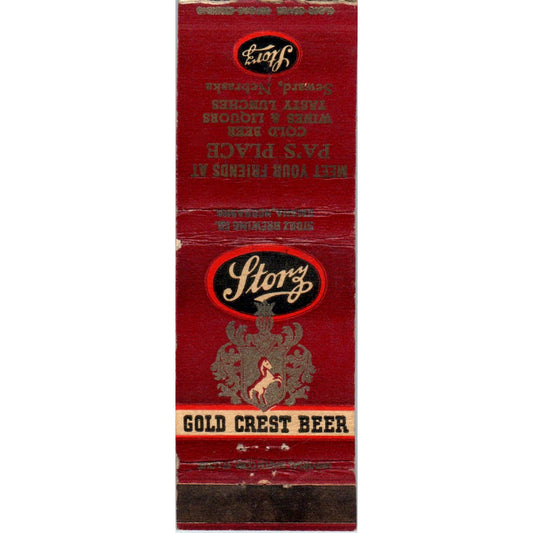 Pa's Place Storz Gold Crest Seward NE Vintage Advertising Matchbook Cover MM10-2