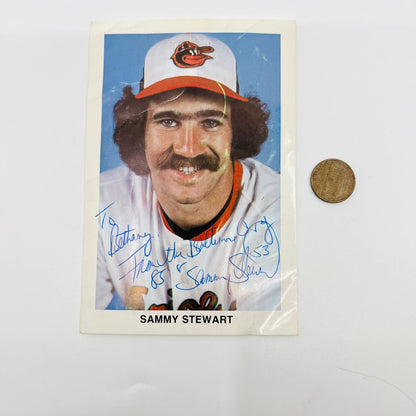 1983 Sammy Stewart Autographed Baltimore Orioles Head Shot Postcard SC1