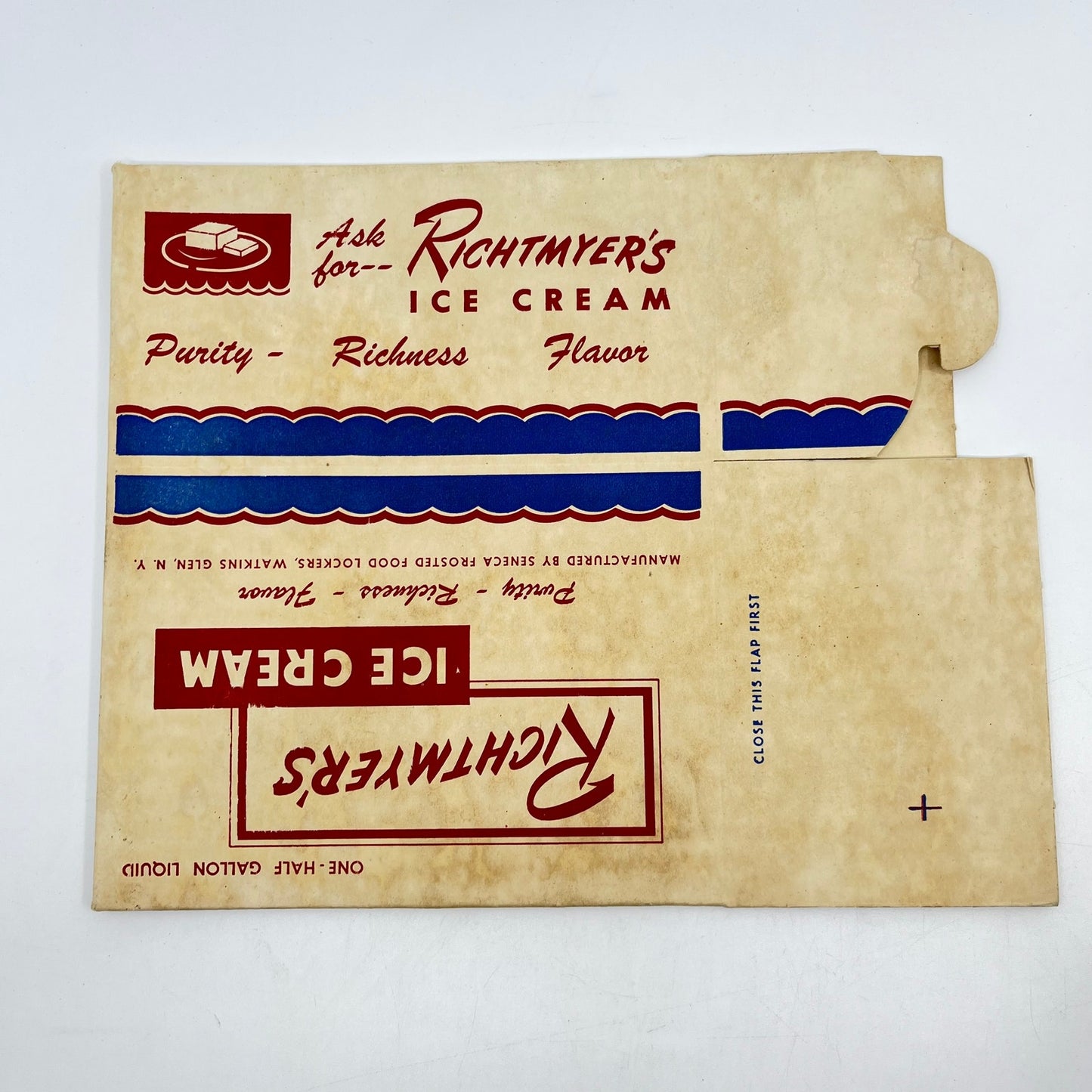 1940s Richtmyer’s Ice Cream Box Seneca Frosted Food Lockers Watkins Glen NY L4-2