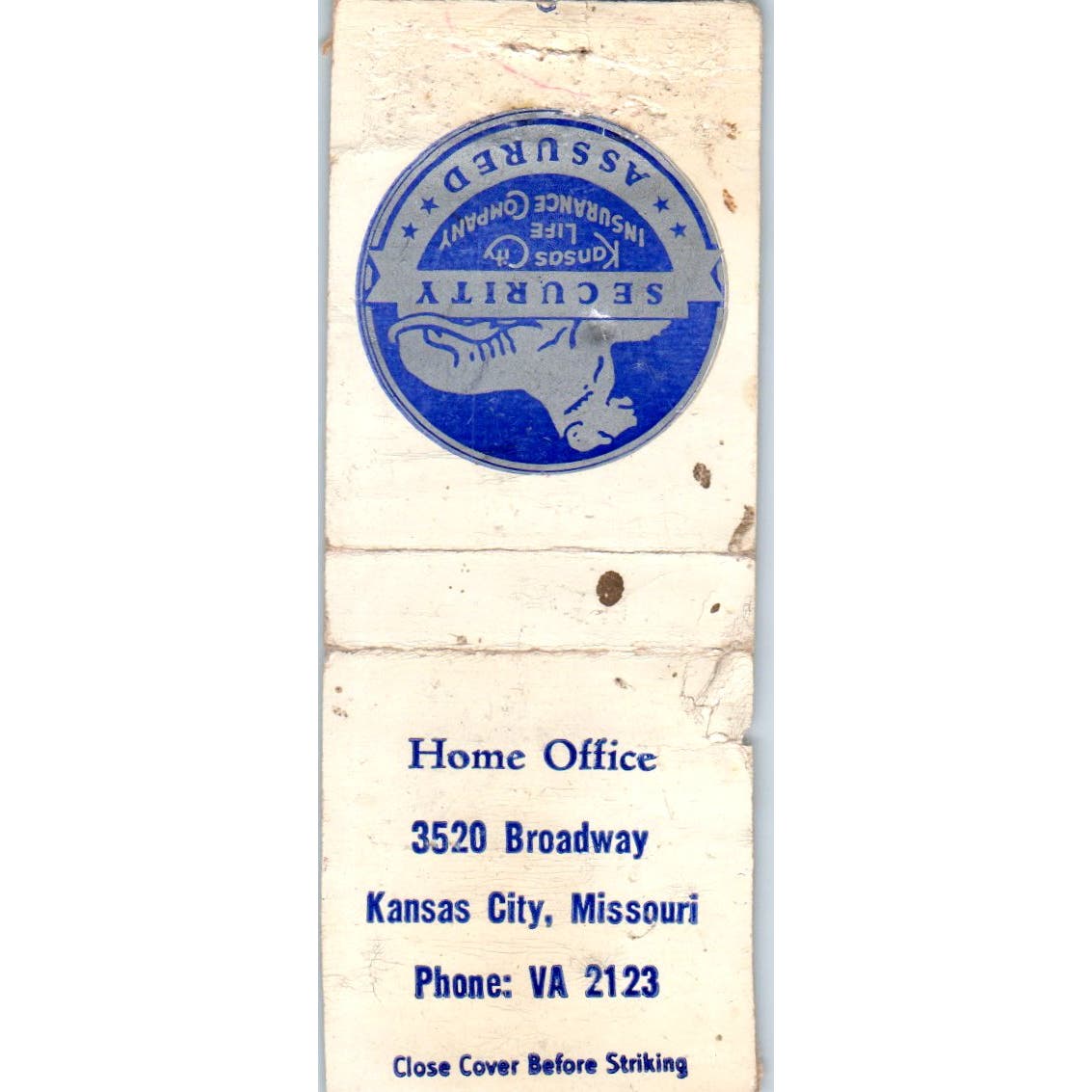 Kansas City Life Ins. Co. Kansas City MO Advertising Matchbook Cover SA9-M2