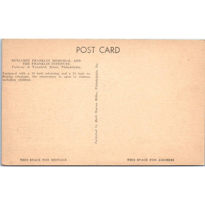 Vintage Postcard Benjamin Franklin Institute and Memorial, Observatory TI1-1
