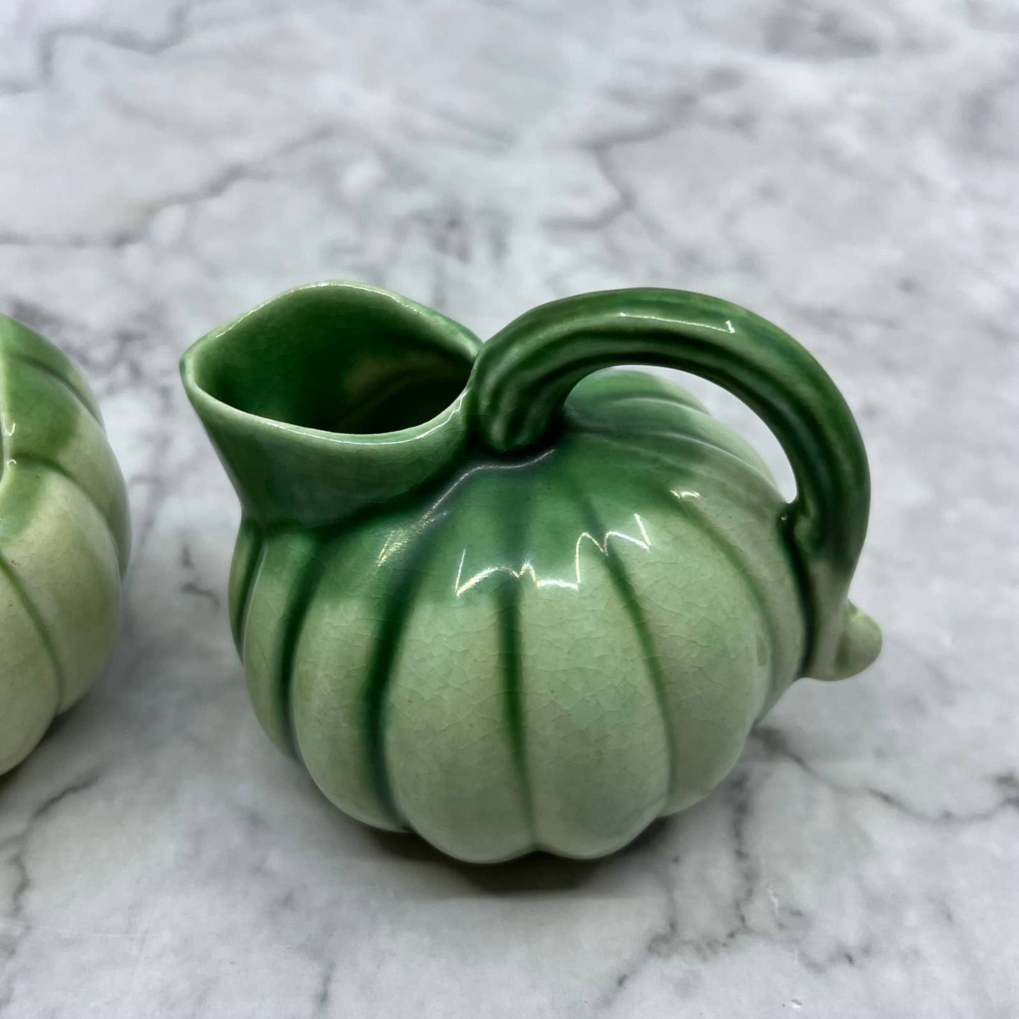 Vintage Ceramic Small Sugar and Creamer Set Green Ombre Squash 2.5" TJ1