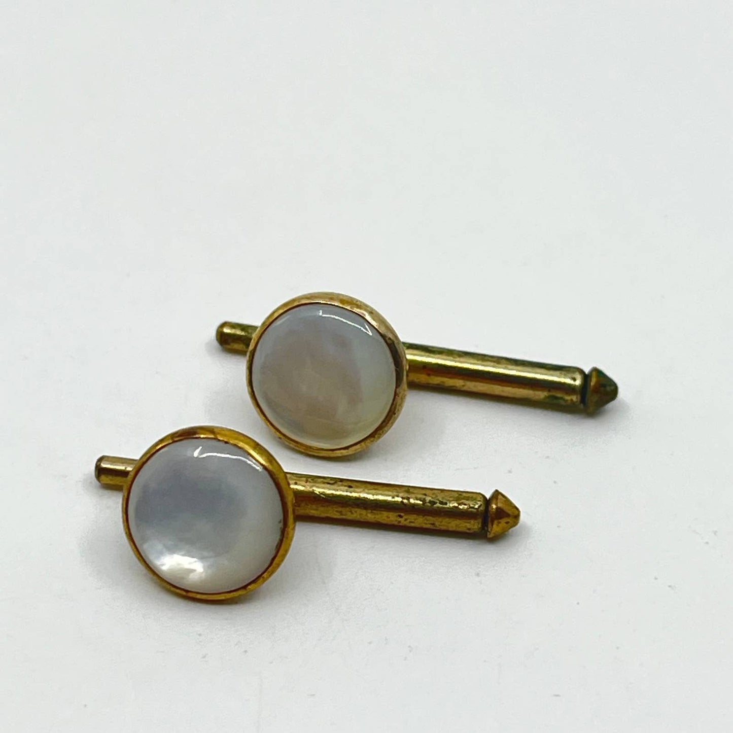 Vintage MCM Brass and Pearl Tone Shirt Studs Set of 2 SD4