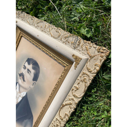 Antique c. 1890 WI Portrait of Man with Mustache in Ornate Frame