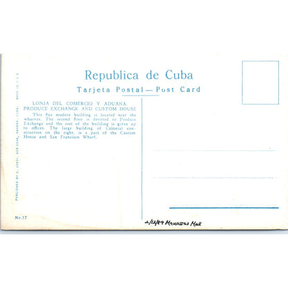 Produce Exchange and Custom House Havana Cuba Original Postcard P3-1