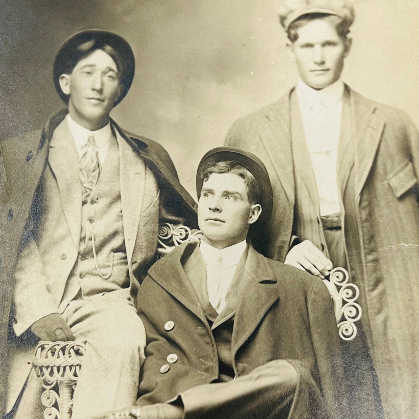 Early 1900 RPPC Portrait Young Man Grant Crouch & 2 Friends Beaver Oklanhoma PA9