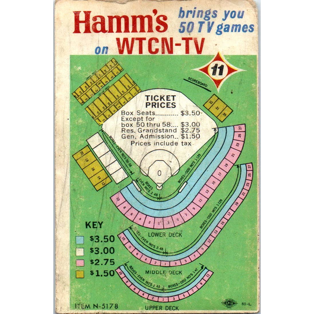 1968 Minnesota Twins Baseball Bear Hamms Pocket TV Schedule TK1-P3