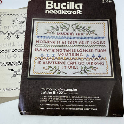 Vintage Bucilla Needlecraft 3520 Murph’s Law Sampler COMPLETE READY TO FRAME TC1