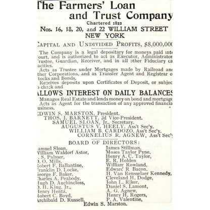 Farmers' Loan and Trust Co William St. NY Edwin S. Marsten - 1903 Ad TJ7-S
