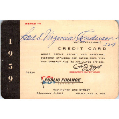 1959 Public Finance Corporation Credit Card Milwaukee Obsolete SE5