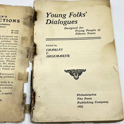 1902 Young Folks' Dialogs Charles C. Shoemaker Penn Publishing Book TF8