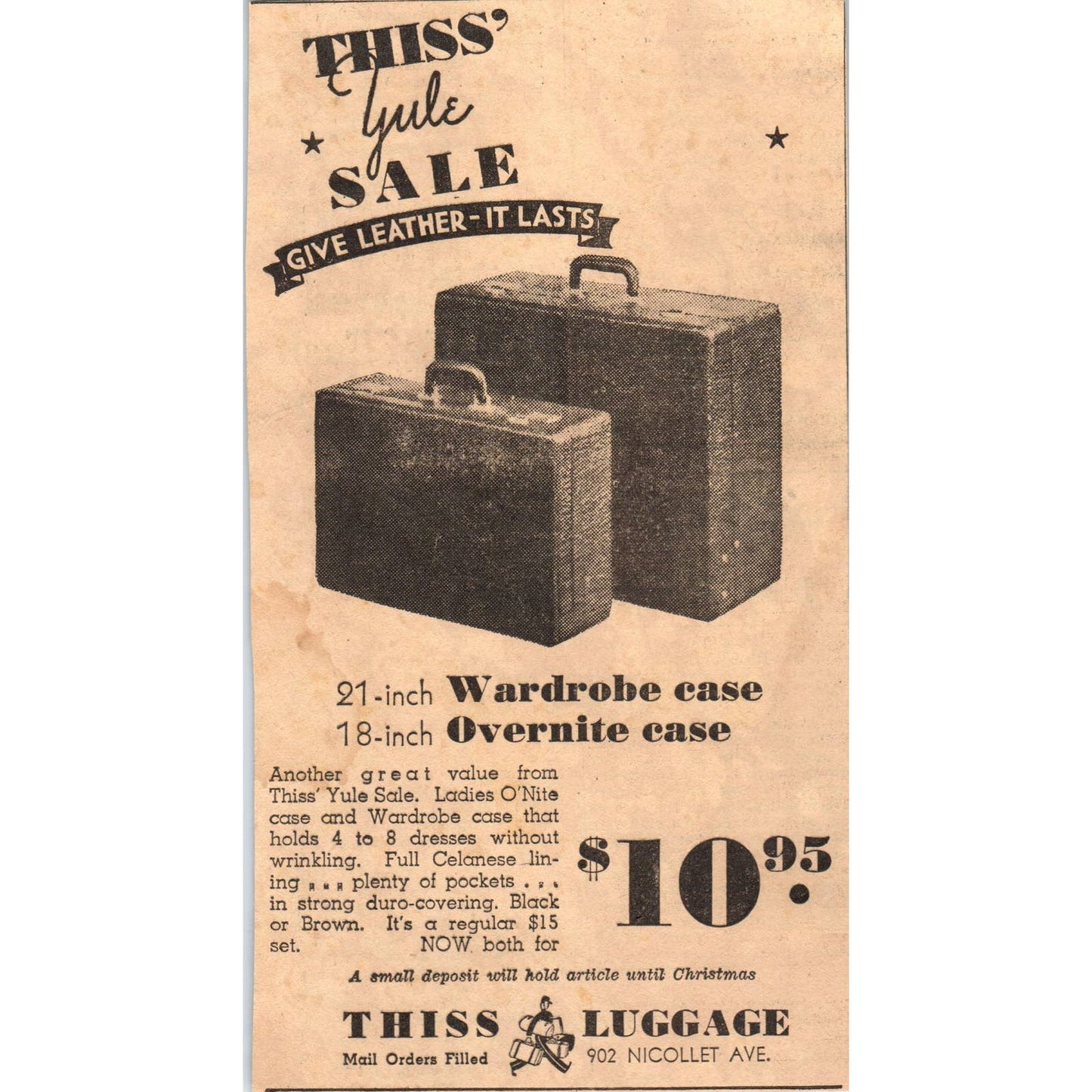 1935 Minneapolis Journal Newspaper Ad Thiss Luggage Nicollet Ave FL5-3
