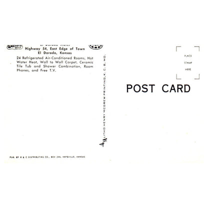 Vintage Postcard - El Dorado Motel AAA El Dorado Kansas TJ7-1