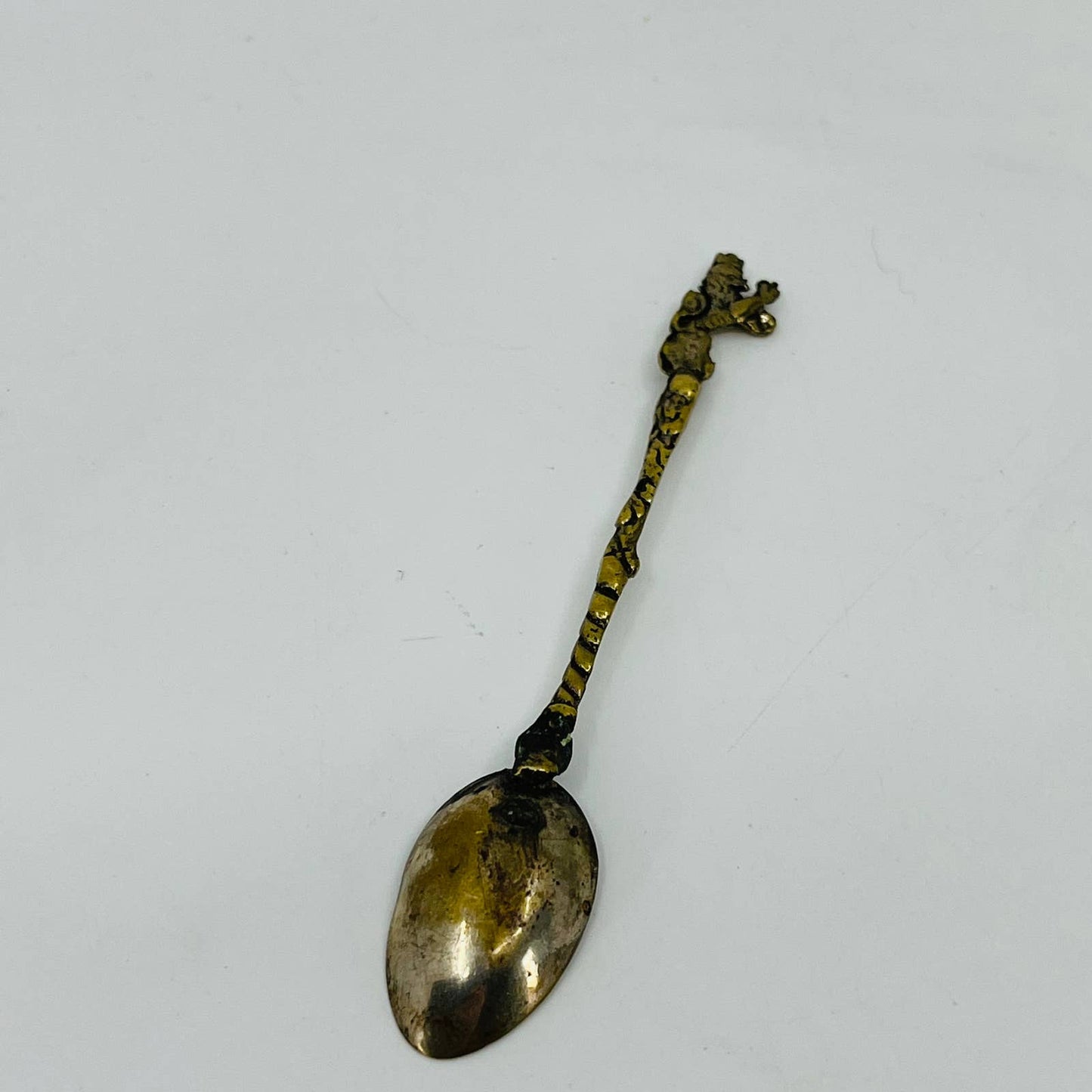 Vintage ITALY Collector Souvenir Spoon 4.25" Silver/Brass Winged Crown Lion SB7