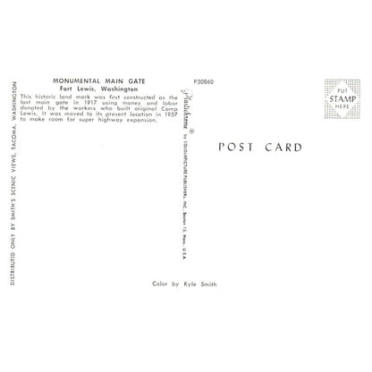 Vintage Postcard - Monumental Main Gate Fort Lewis Washington AD9