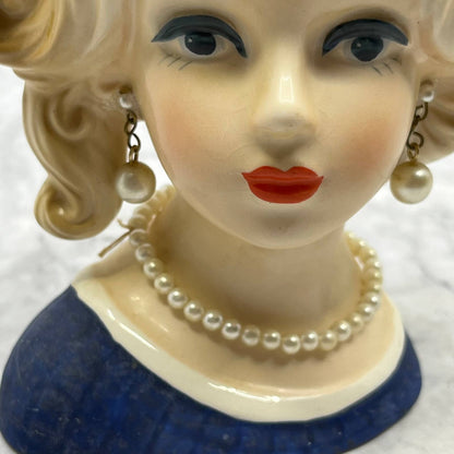 Napco Lady Head Planter Vase 8493 Japan 1960s Pearls Blonde 5-1/2” TJ3