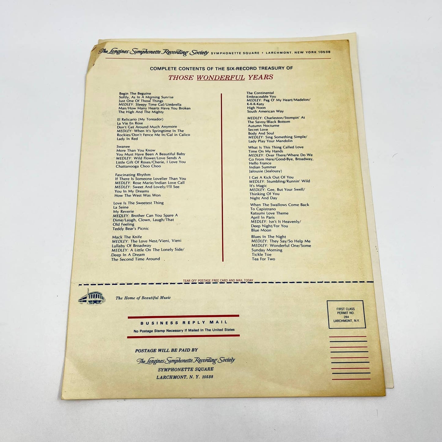 1960s The Longines Symphonette Society Leaflet and Record Set Order Form AB3