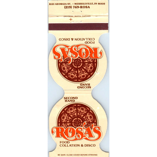 Rosa's Food Collation & Disco Merrillville IN Advertising Matchbook Cover SA6-M4