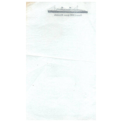 Vintage Cunard RMS Queen Elizabeth Stationary Letterhead 1 Sheet AD1